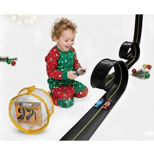 Flexible Race Car Track Set, with Pressure Suction Cup, 2 Small racecars, Zipup Storage Bag, Highly Flexible Two-Lane, Slot Car Race Tracks Set, DOUBLESIDED 5+ Meters Long, Montessori Toy