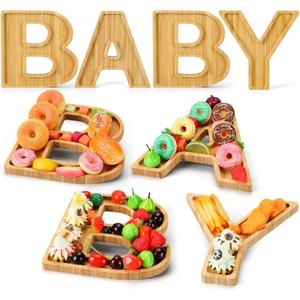1 Set Baby Shower Wooden Charcuterie Baby Shaped Letter Serving Tray Board Dish Decorative Platter for Snack Food Cake Cookies for Gender Reveal Birthday Party(Wood)
