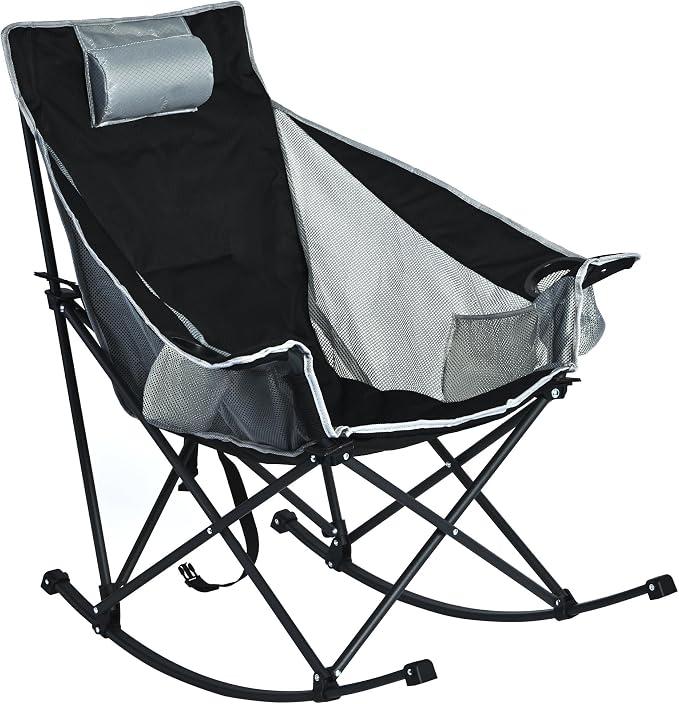 SUNNYFEEL Rocking Camping Chair with Headrest, Heavy Duty Support 500LBS
Oversized Folding Rocker Camping Chairs for Adults, High Back Padded Lawn Recliner with Side Pocket, Cup Holder & Carry Bag
