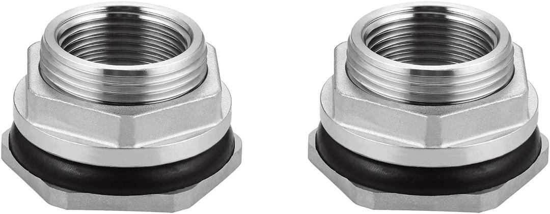 Bulkhead Water Tank Fitting,1" NPT Female Thread,304 Stainless Steel Thru-bulk Fitting(2 Pcs)