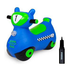Waddle Bouncy Hopper Inflatable Hopping Animal Scooter, Indoors and Outdoor for Toddlers and Kids, Pump Included, Boys and Girls Ages 2 Years and Up (Blue Zoomer)