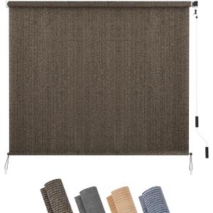 KELIXU Patio Shades Roll Up Outdoor Blind, 10' W x 8' H Cordless Sun Shade Privacy Screen with 90% UV Protection Exterior Roller Shade Cloth for Porch Pergola Backyard Windows Balcony, Mocha