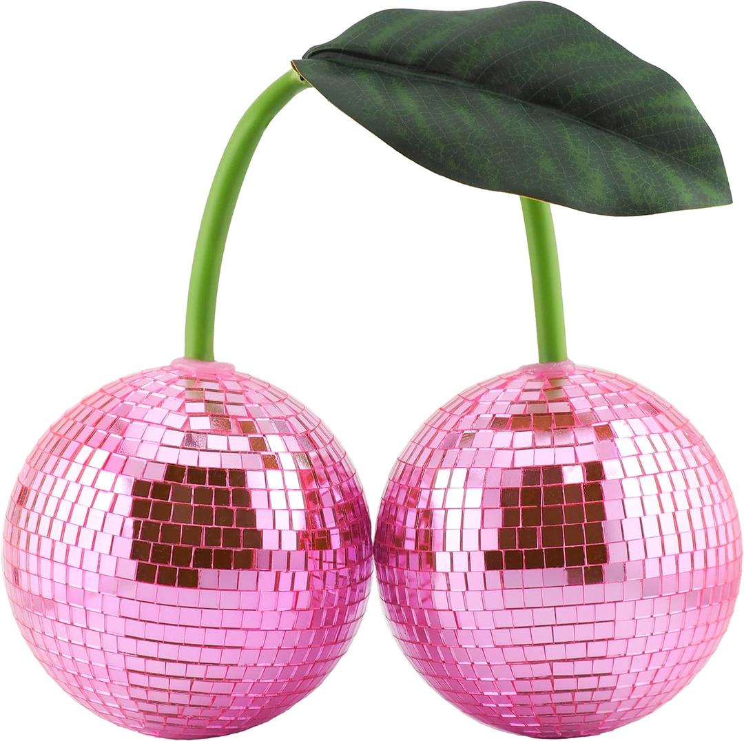 Disco Ball Cherry Disco Mirror Ball Hanging Reflects Light for DJ Club Stage Bar Party Wedding Holiday Decoration Home Cherry Decor (3.9, Pink)