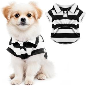 Dog Shirt Polo Shirt Striped Collar Puppy Clothes Summer Button Up Pet Clothes for Small Medium Dogs Cats for Boy Girl Pets (Black)