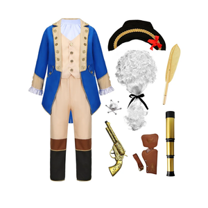 Washington Costume Boys Hamilton American Colonial Patriot Uniform with Wig (Blue, 7-8 Years)
