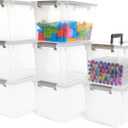 Citylife 8 Packs 6 QT Plastic Storage Bins with Latching Lids Clear Storage Box with handle Stackable Storage Containers for Organizing Snacks, Crafts, Toys, Tools