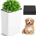 Dog Poop Trash Can Outside 3.96 Gal/15 L Plant Styled Dog Waste Trash Can with Lid 50 Pcs Plastic Waste Bags Outdoor Indoor Poop Container Slim Garbage Bin for Yard Garden Pet (White)