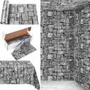 200 Ft x 54 Inch Stone Wall Tablecloth Roll with Cutter Box Disposable Plastic Table Cover Medieval Brick Dirt Floor Wall Backdrops for Farm Wedding Birthday Party (Deep Gray)