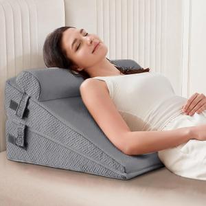 Sasttie Wedge Pillow, 3 Pcs Adjustable Headboard Wedge Pillow, Memory Foam Bed Wedge Pillow for Acid Reflux, Back and Legs Support, Sleeping Wedge Pillow for Adults, Dark Grey (12 IN+1 Head pillow)