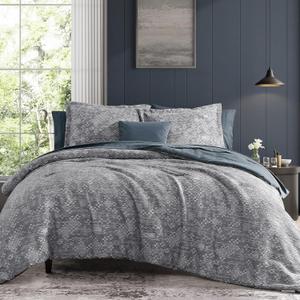 MaiRve King Comforter Set Navy Blue, Crinkle Textured Design Bedding Set 7 Pieces Bed in A Bag, All Season Farmhouse Comforter Set with Sheets, Pillowcases & Shams