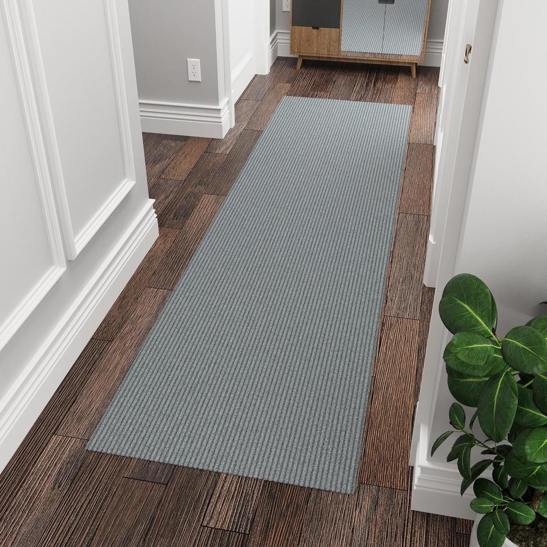 Ottomanson 2'7" x 9'10" Hallway Runner with Scraper Pile - Extra Durable Non-Slip Rug Mat for Indoor & Outdoor Use - Ideal for Kitchen, Entryway & Garage - High-Traffic Carpet, Gray (Grey)