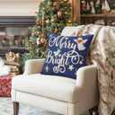 2 x Artscope Christmas Oh Holy Night Merry Bright Jesus Wreath Throw Pillow Covers 16x16 Inch Set of 4, Winter Hoilday Christmas Decoration Pillow Cases for Home Sofa Couch Decor-Blue