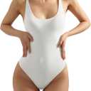 SUUKSESS Women Sexy Scoop Neck Thong Bodysuit Backless Cami Bodysuit Top (White, M)