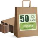 MESHA Kraft Paper Bags 10x5x13 Inch 50 Pack Brown, Large Shopping Paper Bags with Handles Bulk for Small Business, Gift Bag Retail Recycled Birthday Wedding Party Favors