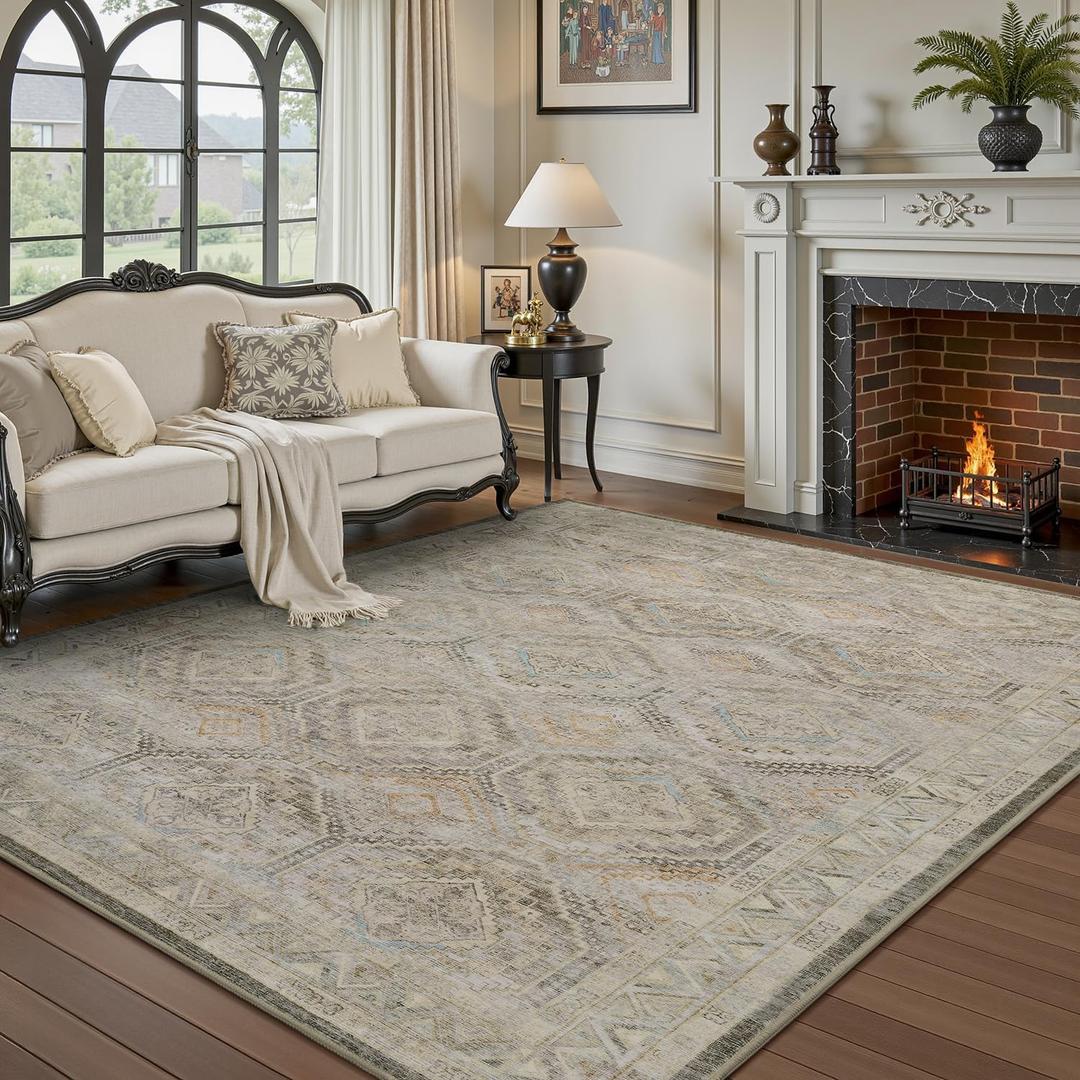 RESARE-Area Rug 6X9 Rug for Living Room-Machine Washable Rugs for Bedroom-Soft Vintage Beige Non Slip Carpet- Rug for Dining Room Office Under Bed or Table (6ft X 9ft)