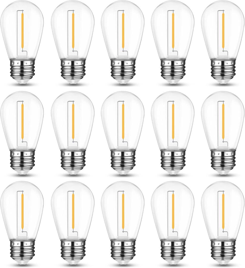 Mlambert LED String Light Bulbs,Shatterproof Outdoor String S14 Replacement Light Bulb,Waterproof 1W LED Edison Bulb Equal to 11W,Warm White,Not Solar