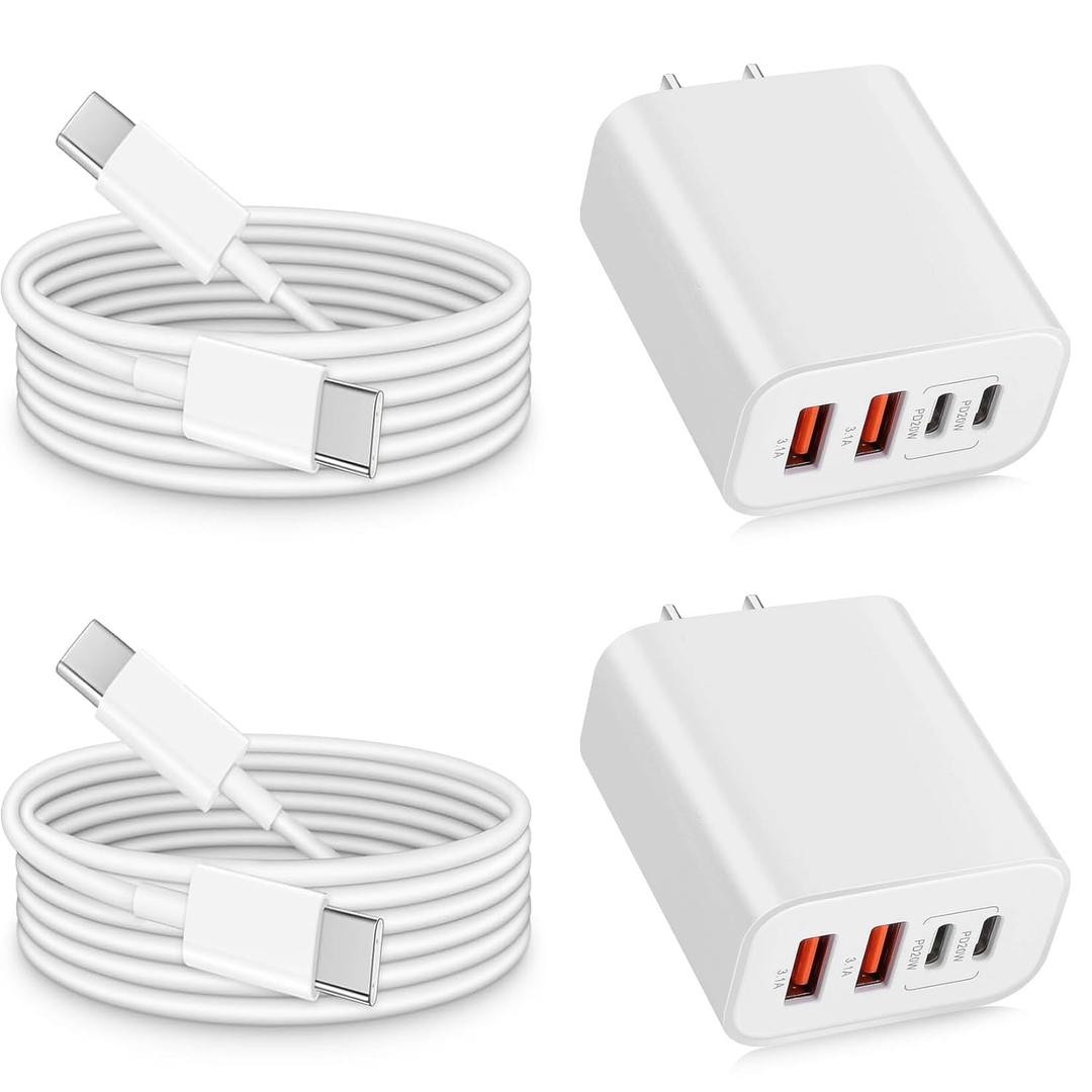 USB Type C Charger for iPhone 17 16 Pro,40W Multiport Type C Charger Fast Charging,2Pack 4Port USB C Wall Charger 10FT USBC Chargers Cord for iPhone 17/17 Pro/17 Air/16 ProMax/16e/15/15 ProMax/15 Plus (White)