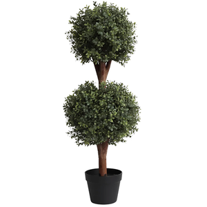 Lifelike 3Ft arfiticial Double Ball Topiary Tree Outdoor Faux Topiary Tree for Out Door Porch Decor