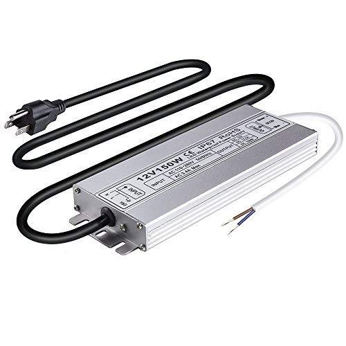 Idealy 150W 12V DC LED Power Supply, IP67 Waterproof Low Voltage Transformer LED Driver Adapter, 100-260V AC to 12V DC Converter for LED Strips, Outdoor Lights, CCTV Cameras & More