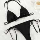 MIYOUJ Women Halter String Bikini Set Sexy Thong Cheeky Two Piece Swimsuits Solid Color Bathing Swimwear (Black, S)