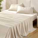 Bedsure Full Size Bed Sheets, Cooling Sheets, Rayon Derived from Bamboo, PureWoven, Breathable & Soft, Deep Pocket Up to 16 Inches, Hotel Luxury Silky Bedding for Hot Sleepers, Light Beige
