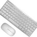 Portable Wireless Keyboard and Mouse Combo, Bluetooth 3.0/5.0/2.4G, Multi-Device pc,Laptop,Phone,Windows,iOS,Android Compatible, Rechargeable,78KEY,11.2inch Length (Sliver)