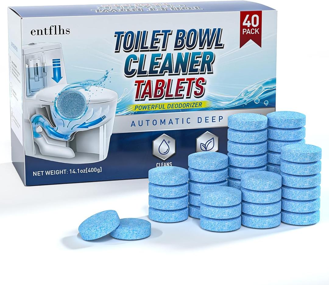 Toilet Bowl Cleaner Tablets 40 Pack, Long-Lasting Drop-in Tank Tablets with Sustained-Release Technology, Fight Tough Stains & Odors, Household & Commercial Use, Compatible with Most Toilets-Excellent