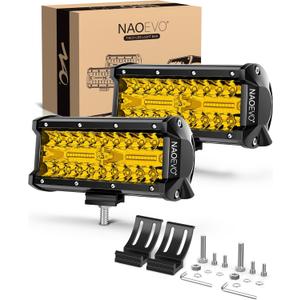 NAOEVO 7 Inch Yellow LED Light Bar, 240W 24,000LM LED Pods/Off Road/Fog/Driving Lights with Spot Flood Combo for Truck Boat UTV ATV, 2-Pack (Yellow)