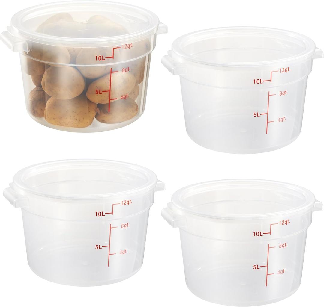 CURTA 12 Quart Translucent Round Food Storage Container with Lid, Pack of 4  NSF Listed, BPA-Free, Commercial-Grade Polypropylene, Freezer & Dishwasher Safe, Non-Stick, Easy-Read Graduations