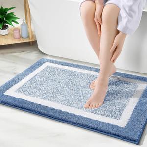 OLANLY Bathroom Rugs 36x24, Extra Soft and Absorbent Microfiber Bath Mat, Non-Slip, Machine Washable, Quick Dry Shaggy Bath Carpet, Suitable for Bathroom Floor, Tub, Shower (Large, Blue) (36" x 24", Blue and White)