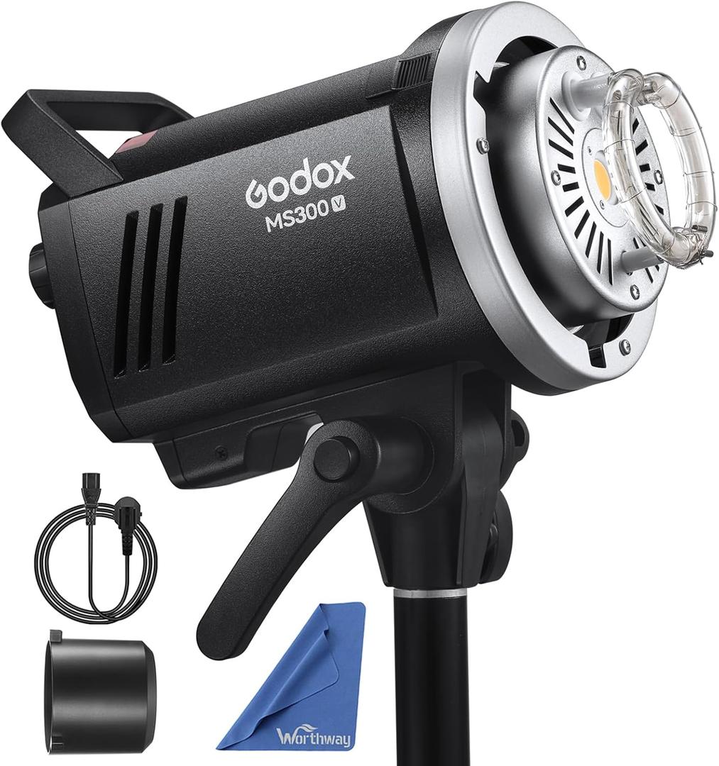 Godox MS300V MS300-V Compact Studio Strobe Flash Light - 300W,GN58 0.1-1.8S Recycle Time,2.4G X System,Bowens Mount LED Modeling Lamp for Photographic Studio Portrait Shooting(MS300 Upgraded Version)