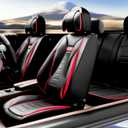 ASLONG 5PCS Angel Wings Front and Back Car Seat Covers Auto Interior Accessories with Water Proof Nappa Leather for Cars SUV Pick-up Truck Universal Comfortable and Breathable (Full Set, Black&Red)
