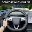 Uxcer Nappa Leather Steering Wheel Cover Compatible with Tesla Model 3/Y 2016-2025 2026 Juniper/Highland, Non-Slip Breathable Model 3/Y Steering Wheel Protector, Black
