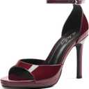Elisabet Tang Woman's Round Open Toe Ankle Strap Heeled Platform Sandals Stiletto High Heel Sandal Dressy Sexy Wedding Party Shoes (7, Wine Red Patent)