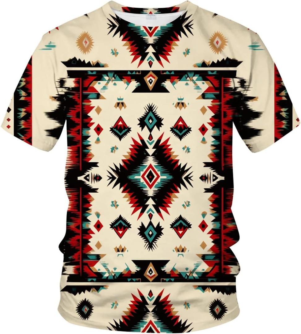 Funny Aztec Graphic T-Shirt Novelty Short Sleeve Crewneck Shirt (S)