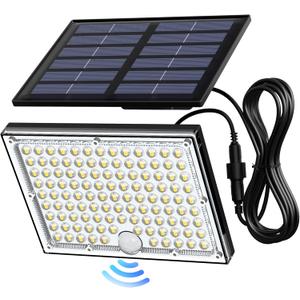 JACKYLED Solar Lights Outdoor with Motion Sensor, 113LED Cool White Solar Flood Lights, Waterproof Dusk to Dawn Solar Powered Security Spot Lights for Porch Patio Yard Garage, 1 Pack (Black)