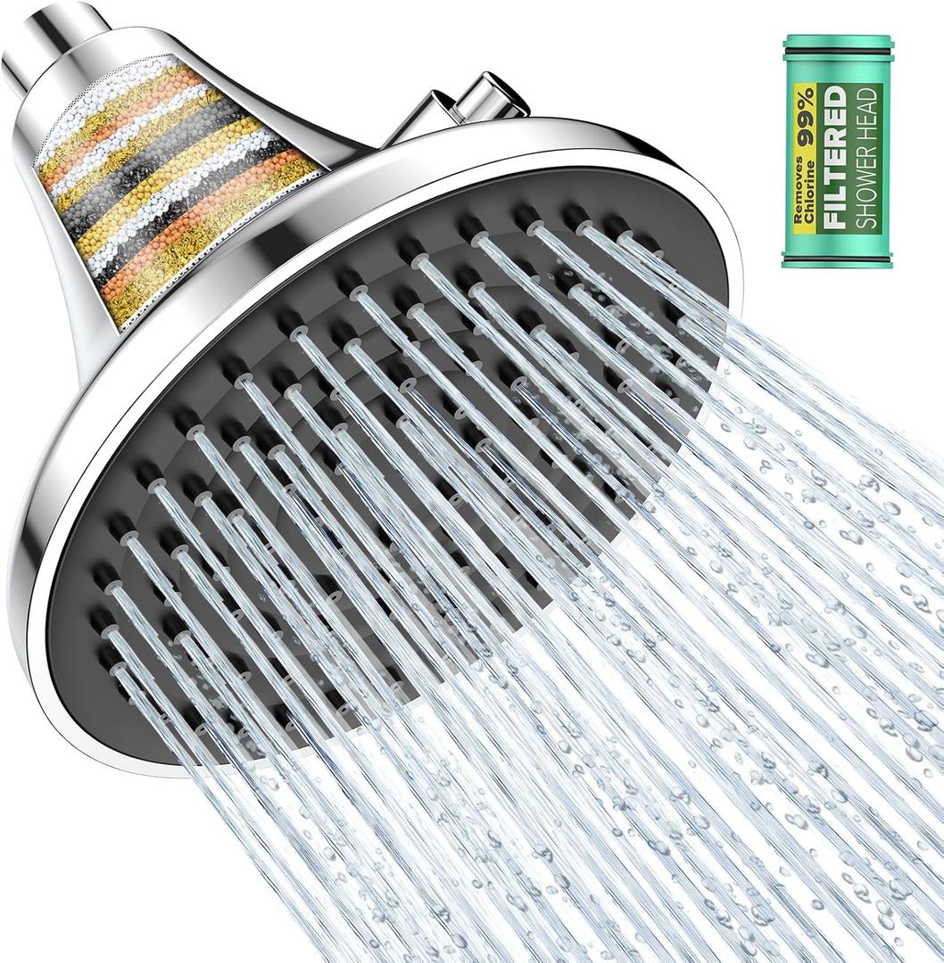 Homlord High Pressure Filtered Shower Head, One-Button Filter Replacement, Designed for Hard Water, Removes Chlorine & Impurities, Say Goodbye to Dry Skin & Frizzy Hair, 1-Minute Installation
