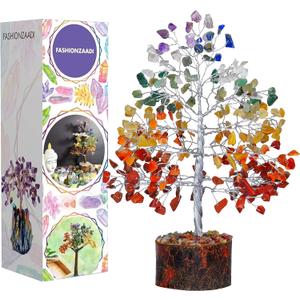 FASHIONZAADI Gemstone Money Tree Reiki Healing Chakra Balancing Handmade Bonsai Trees Spiritual Gift Aura Cleansing Good Luck Home Decor (Seven Chakra Silver Wire)