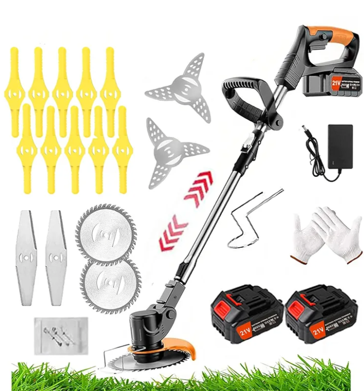 Cordless Lawn Mower with Battery and Charger,21V Lawn Trimmer Grass Edger with Two 2.0Ah Li-Ion Battery Powered & 3 Cutting Blade Types, Compact Power Tool for Lawn Yard Work（Foldable）