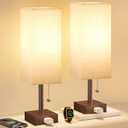 Bedside Lamps for Bedroom Set of 2 - Small Rectangular Nightstand Lamp with USB A C Charging Port, 3 Color Temperatures Desk Light with Bulb, Brown Tabletop Reading Lamp for Living Room/Dorm/Office