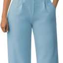 Pink Queen Jumpsuits for Women Dressy V Neck Sleeveless Wide Leg Long Pant Rompers Business Casual Outfits (Medium,Light Blue)