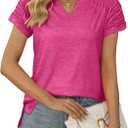 XIEERDUO Womens Summer Tops Casual V Neck T Shirts Short Sleeve Shirts Loose Fit Flowy (Pink, S)