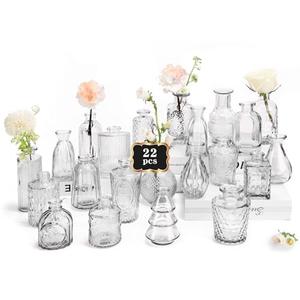 RUCKAE Small Clear Bud Vases Bulk 22 Pack Mini Flower Glass Vases for Centerpiece Table Wedding Decorations Home Decor Party(Transparent)