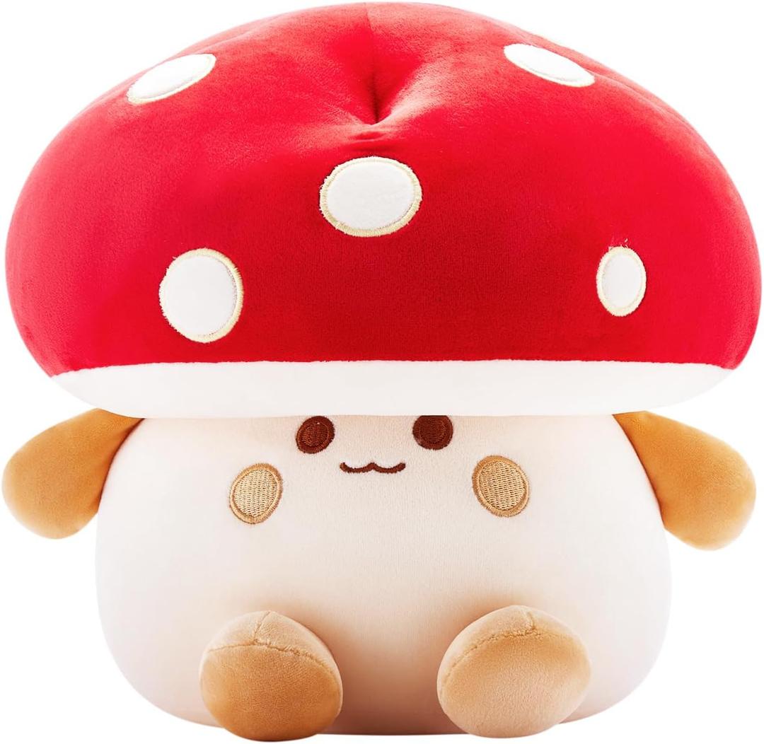 Mushroom Plush Toys 12 inch Cute Stuffed Mushroom Pillow Stuffed Toy Birthday Present Home Decor Halloween for Kids (Small red)