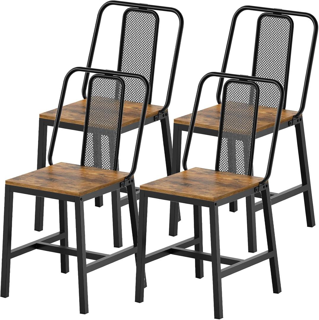 Dining Chairs Set of 4, Wooden Kitchen Chairs, Farmhouse Dining Chairs with Back Support, for Living Room, Kitchen, Rustic Brown and Black CY01L4BRN1