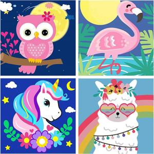 MXCFZX 4 Pack Paint by Numbers for Kids - Paint by Number for Kids Beginners Easy Acrylic Watercolor Paint Numbers Canvas Arts for Kid Ages 4-8,Oil Painting by Number Kits for Decoration 8x8 frameless (BPN-B-20X20)