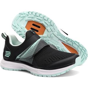 Women's Indoor and Outdoor Cycling Shoes - Comfortable and Breathable - Compatible With SPD Cleats (7, Black-green)