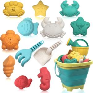 HomeMall 14PCS Beach Toys for Kids, Sand Toys Set for Toddlers, Sandbox Toys Includes Collapsible Bucket Shovel and Rake Set, Sand Molds, Summer Outdoor Travel Beach Toys for Kids Toddlers Boys Girls