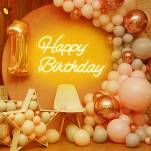 Happy Birthday Neon Sign 20 Inch Reusable Happy Birthday LED Light Up Sign with Dimmable ON/OFF Switch for Birthday Party Backdrop Decoration and Wall Decor and Birthday Gifts (Warm)