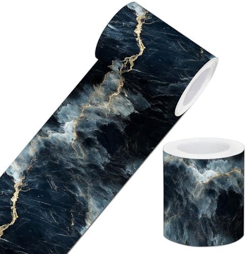 IVN Wallpaper Frame Peeling and pasting Wall Black Gold Marble Texture Pattern Decoration Wall Decoration self-Adhesive Frame Bedroom Kitchen Living Room Frame Decoration Strip 4x196 inches Pack of 2